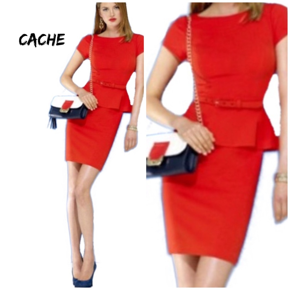 Cache orange Red peplum dress size 4